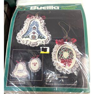 Bucilla Lace Delights Counted Cross-Stitch Ornament Kit Set Of 2 Christmas Heril